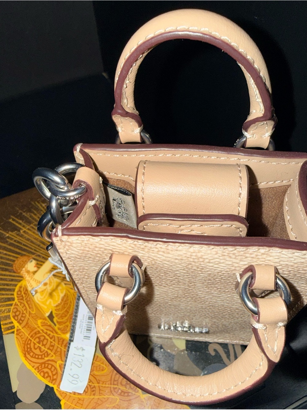 NWT Coach North South Mini Tote Bag Charm with Top Handles in Signature Canvas - Picture 3 of 16